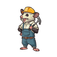 Mascot design of an Opossum Handyman Holding a Roffing Hammer