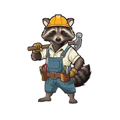 Mascot design of a Racoon Handyman Holding a Roffing Hammer