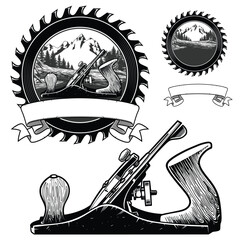 Saw Blade and Wood Shaver Logo design elements