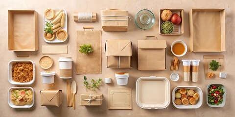 An arrangement of various containers, boxes, and bowls with a hint of greenery, showcasing the beauty of simplicity in packaging design.