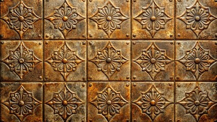 A Seamless Pattern of Ornate Embossed Tiles in Golden Hues