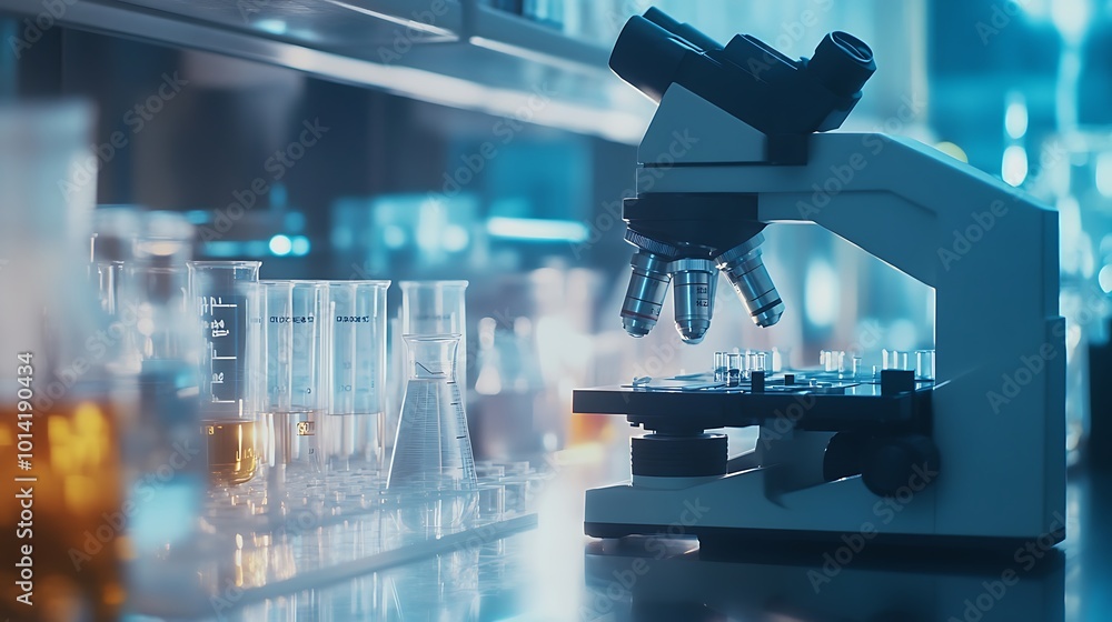 Poster a modern microscope in a laboratory setting