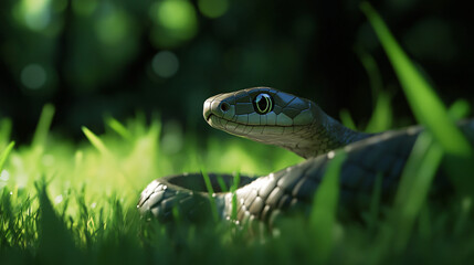 Fototapeta premium A sleek racer snake gliding through the grass