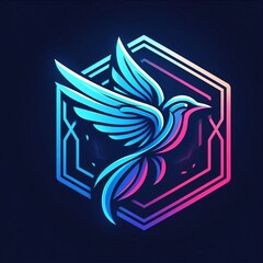 Obraz premium HexaGlow: Sci-Fi Bird in Blue Neon Framed Design