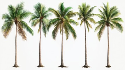 A set of coconut palm images cut out on a transparent background.