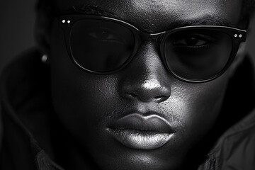 black and white portrait of a man wearing sunglasses and a jacket
