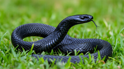 Obraz premium A sleek black mamba moving through the grass