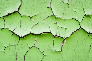Obraz premium A detailed texture of green paint peeling off a surface, showing cracks and decay, ideal for aging or damaged surface concepts
