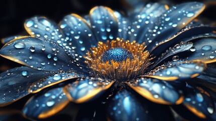Blue Flower with Dew Drops