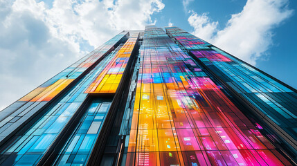 A skyscraper featuring interactive digital displays on its façade