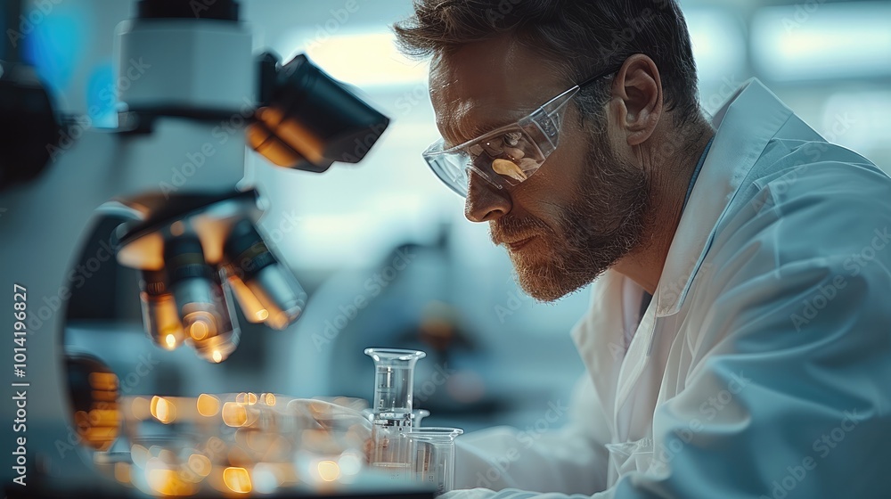 Aufkleber The research male working with precision instruments or discussing design prototypes in an advanced lab.