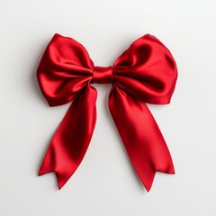 Naklejka premium Elegant red satin bow tied neatly against a plain white background, perfect for special occasions and decorative purposes