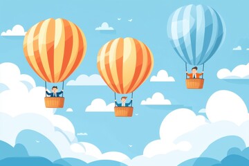 Colorful hot air balloons soaring in a bright sky