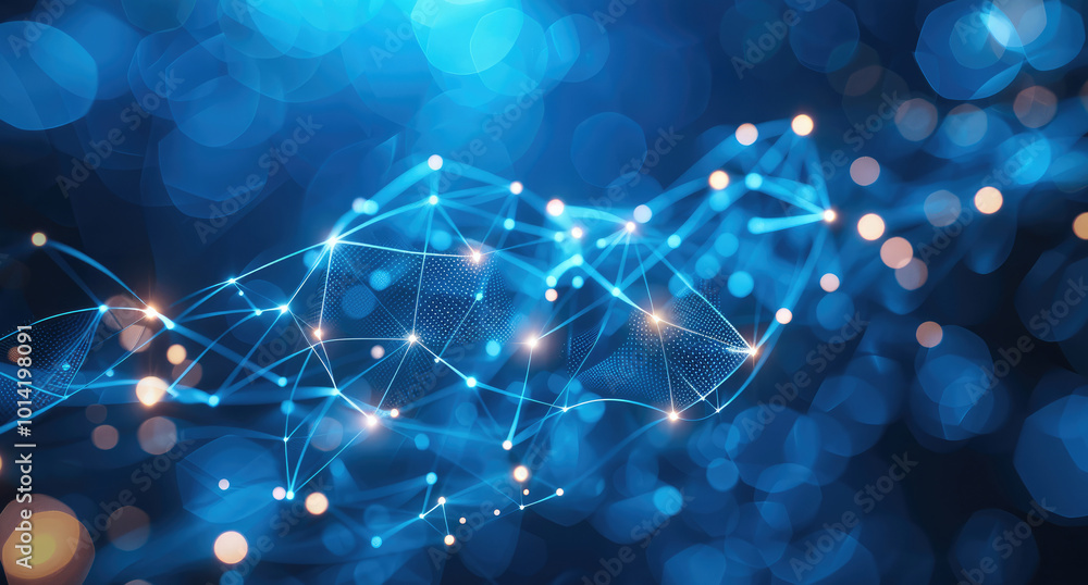 Leinwandbilder abstract connected dots and lines on blue background. communication and technology network concept w