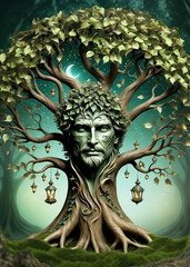 Obraz premium Tree-man, guardian of the forest. Portrait of a fairy-tale character.