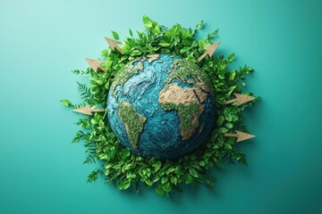 Eco-friendly Earth surrounded by lush greenery