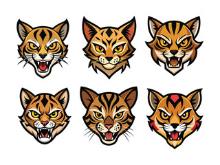 A set of margay head vector illustration.