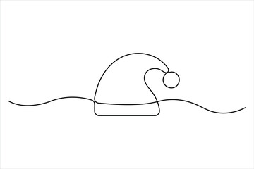 Santa continuous one line drawing of cap icon. Christmas winter hat outline Vector illustration 