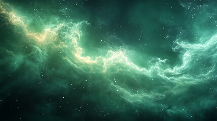 Fototapeta premium Abstract green and yellow nebula with stars in the background.