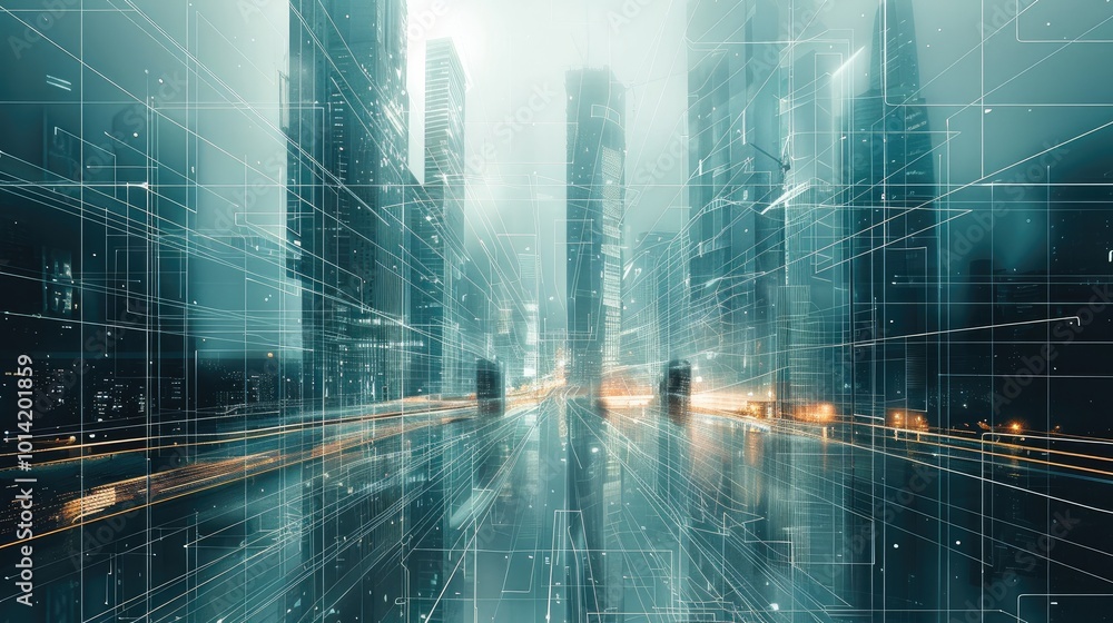Leinwandbilder abstract technological cityscape full of light and lines of connection.