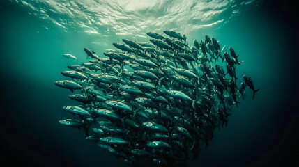 A school of sardines swimming in perfect formation