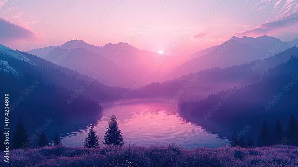 Poster a gradient transitioning from forest green to light lavender.
