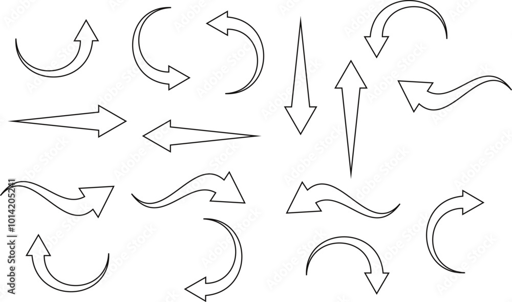 Poster different curve outline arrow symbol vector illustration.