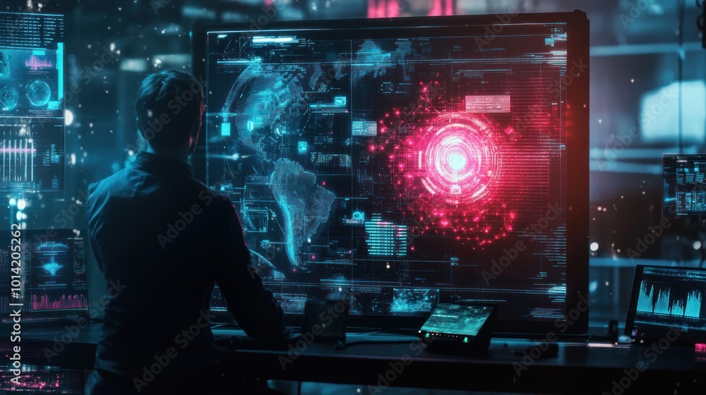 Poster cybersecurity analyst working on a global network