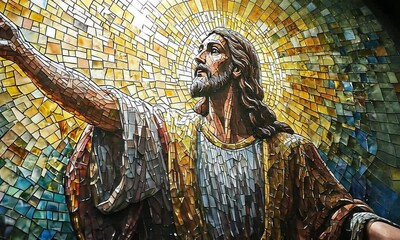 Jesus Christ open arm on light mosaic church style - Powered by Adobe