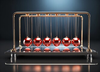 newtons cradle, five transparent bouncing balls, pendulum isolated, photo-realistic, 8K, high definition