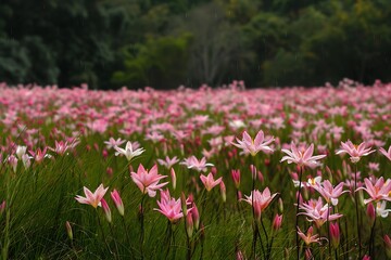 Beautiful pink lotus flower in the pond with rain background.