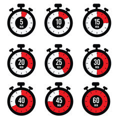 Stopwatch, Timer, clock, stopwatch isolated set icons, Vector, illustration