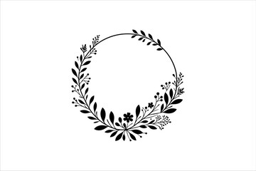 Obraz premium Floral round frames and plant silhouette for wedding. Frame Wedding Flower on white background.