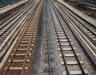 Fototapeta premium A high angle view showing the railway line stretching far away, generative ai