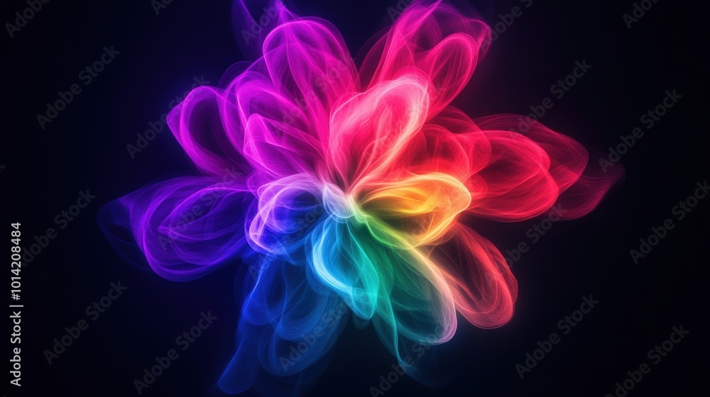 Wall mural Colorful abstract flower shape created with glowing smoke effects