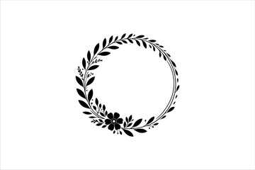 Floral round frames and plant silhouette for wedding. Frame Wedding Flower on white background.