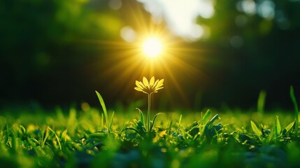 Obraz premium Blooming flower under sunlight on green grass, nature's beauty.