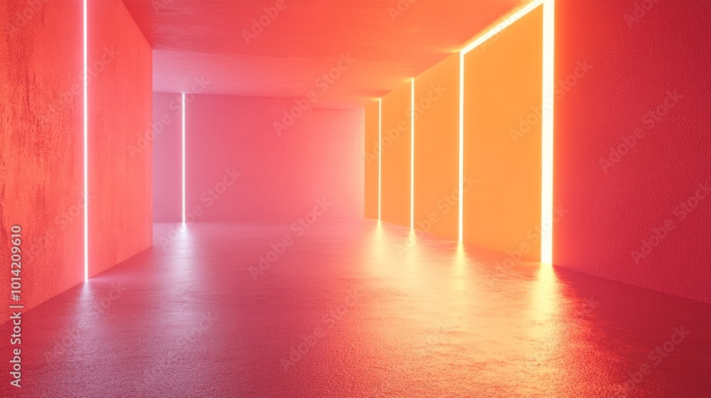 Wall mural space with counter and neon lights generative ai