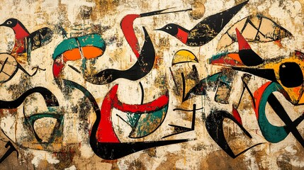 Abstract Bird Painting: Modern Art Canvas