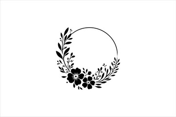 Obraz premium Floral round frames and plant silhouette for wedding. Frame Wedding Flower on white background.