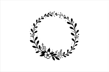 Floral round frames and plant silhouette for wedding. Frame Wedding Flower on white background.