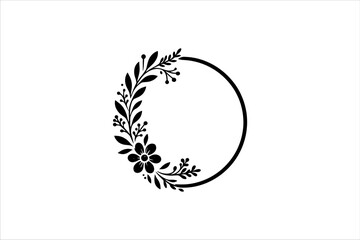 Floral round frames and plant silhouette for wedding. Frame Wedding Flower on white background.