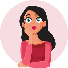 Surprised Girl Thinking Vector Cartoon Illustration. Funny young lady having an aha moment 
