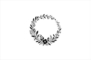 Floral round frames and plant silhouette for wedding. Frame Wedding Flower on white background.