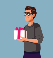 Generous Man Holding a Gift Box Vector Character. Generous guy sharing a present out of kindness and selflessness 
