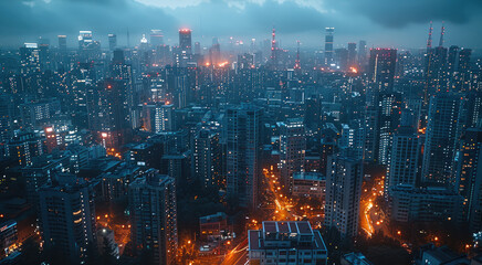 A city buildings view, there are a lot of lights.