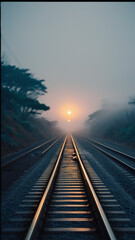 Fototapeta premium Image of railway tracks in foggy conditions