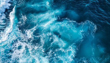 Fototapeta premium Blue turquoise sea water background. Aerial view