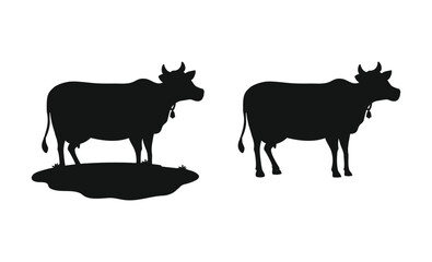 Cow black silhouette. Cow vector illustration. Black cow vector illustration.  Cow silhouette isolated on white background.