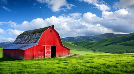 Red barn on a meadow